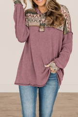 Vintage Print Patchwork Turndown Collar Tops