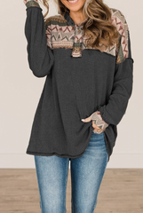 Vintage Print Patchwork Turndown Collar Tops