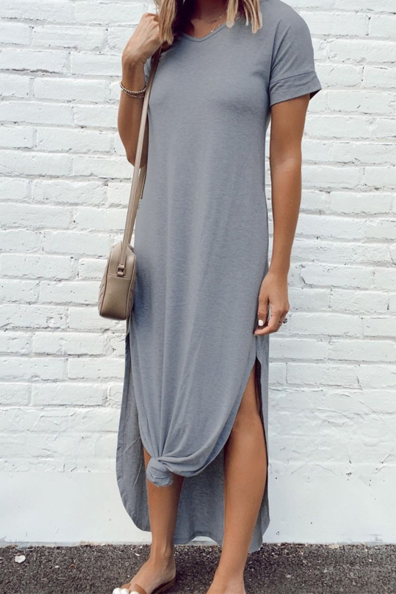 Casual Solid Patchwork V Neck Straight Dresses