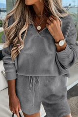 Casual Solid Frenulum Turndown Collar Long Sleeve Two Pieces