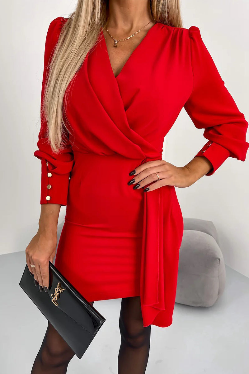 Sexy Elegant Solid Zipper V Neck One Step Skirt Dresses