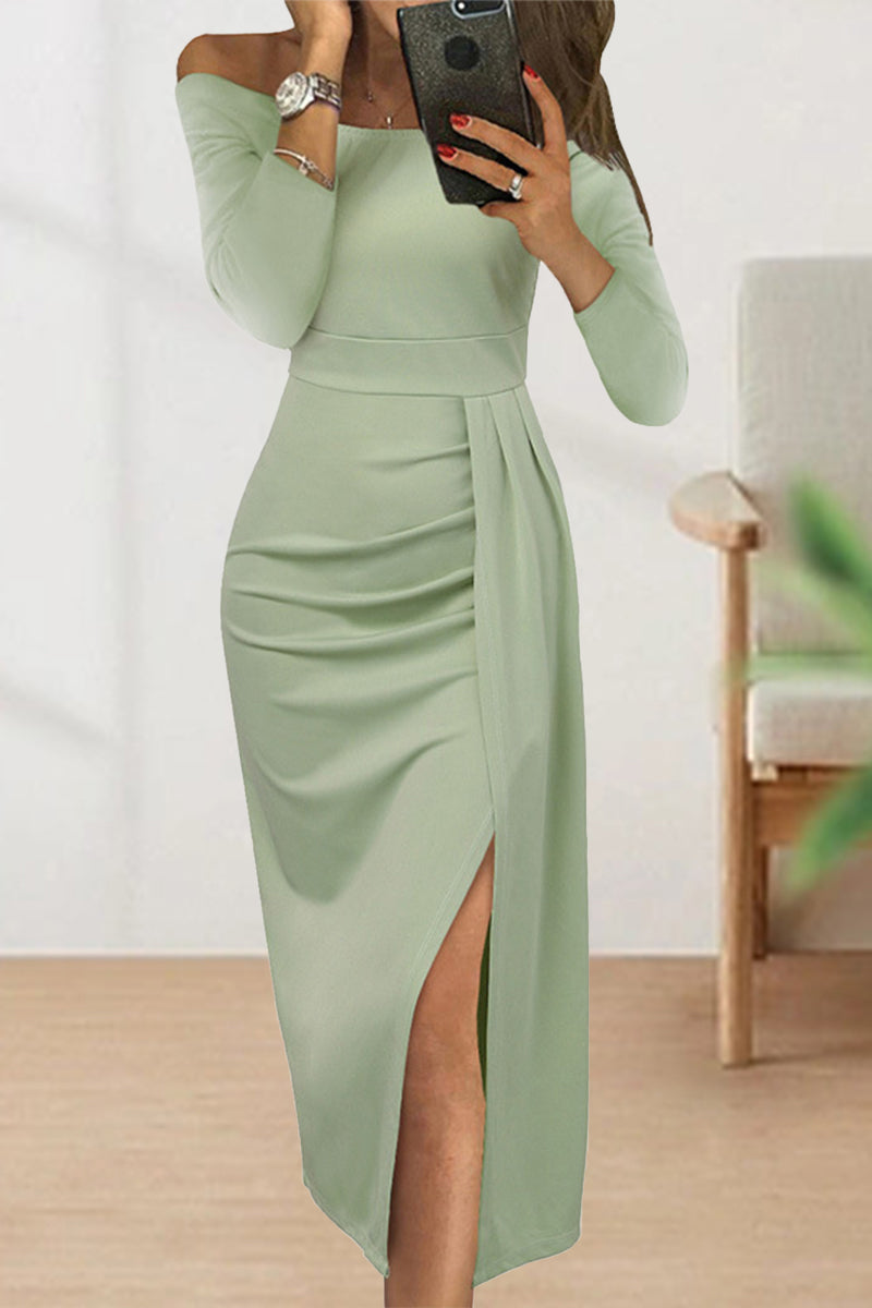 Celebrities Solid Solid Color Off the Shoulder Dresses(5 Colors)