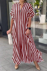 Casual Striped Patchwork V Neck Straight Dresses(3 Colors)