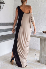 Casual Simplicity Color Block Contrast O Neck Irregular Dress Dresses