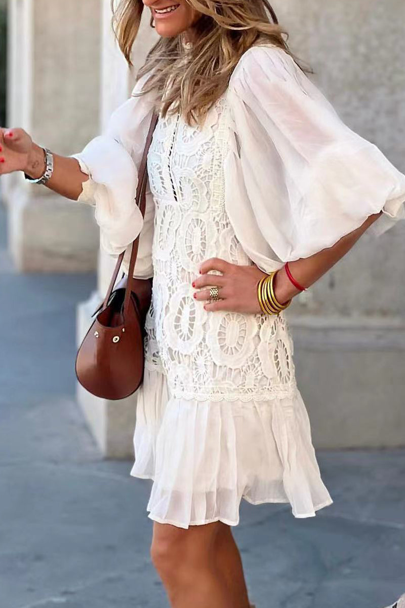 Celebrities Elegant Solid Lace O Neck One Step Skirt Dresses