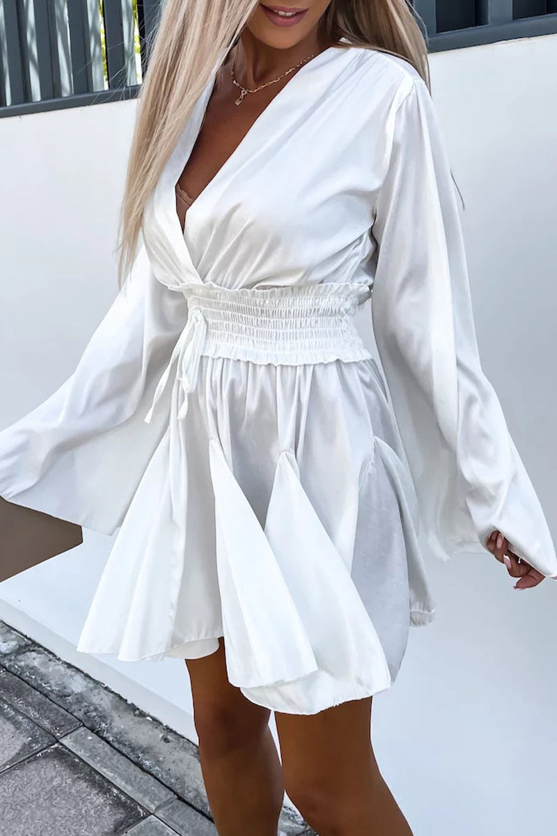 Casual Vacation Solid Frenulum V Neck A Line Dresses