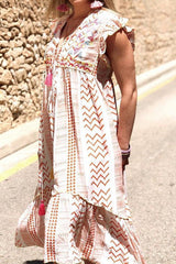 Bohemian V-Neck Lace-Up Neckline Dress