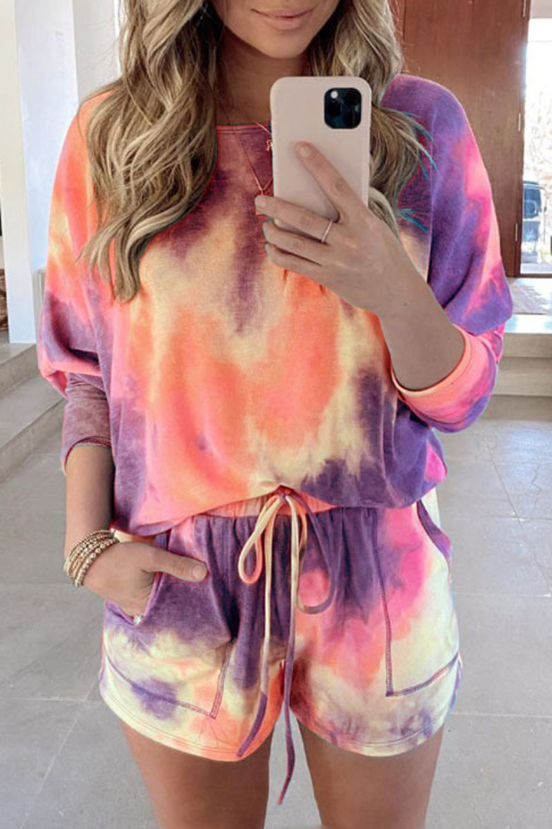 Tie Dye Drawstring Waist Two Pieces Sets