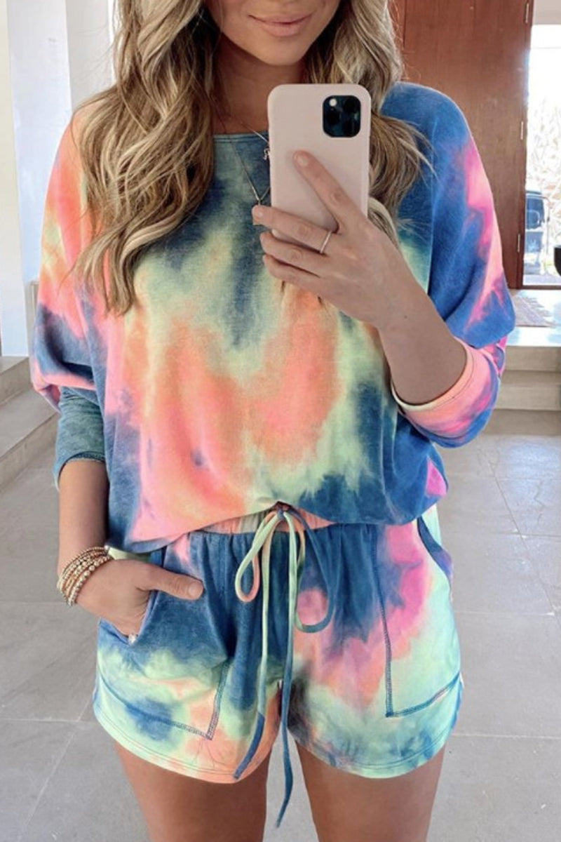 Tie Dye Drawstring Waist Two Pieces Sets