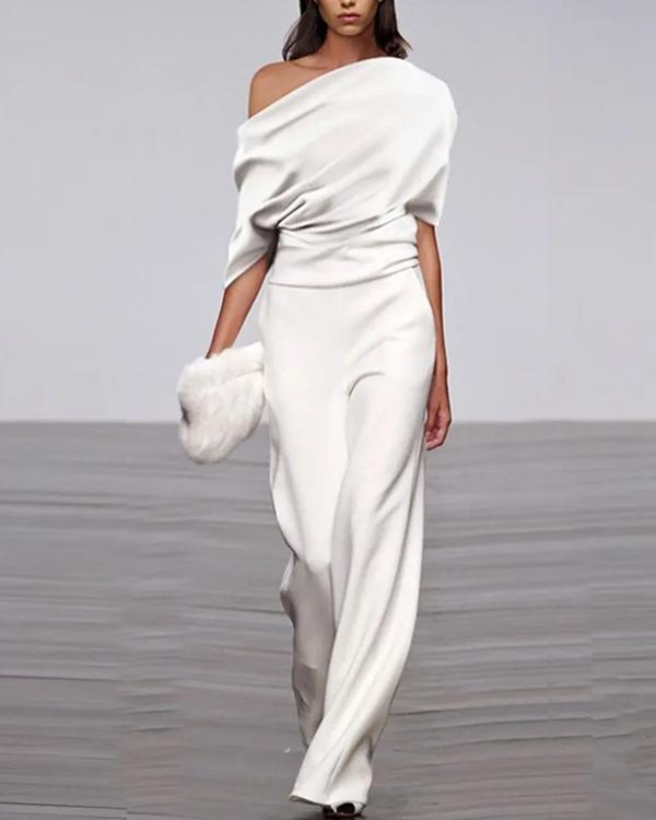 Wrap Top Off Shoulder Wide Leg Jumpsuit