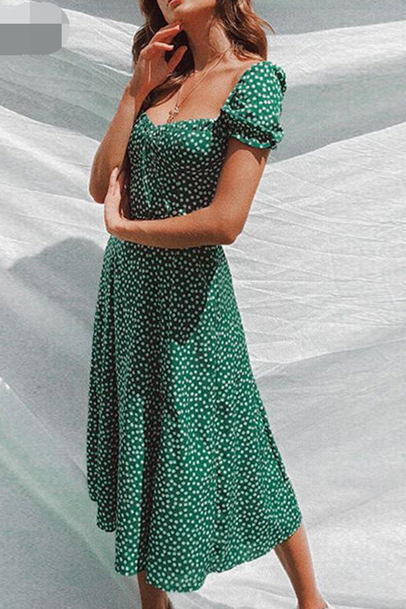 Polka Dot Square Collar Midi Dress