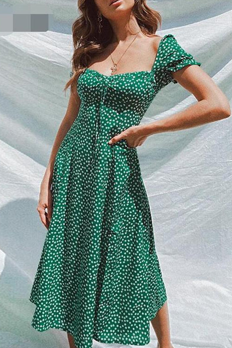 Polka Dot Square Collar Midi Dress