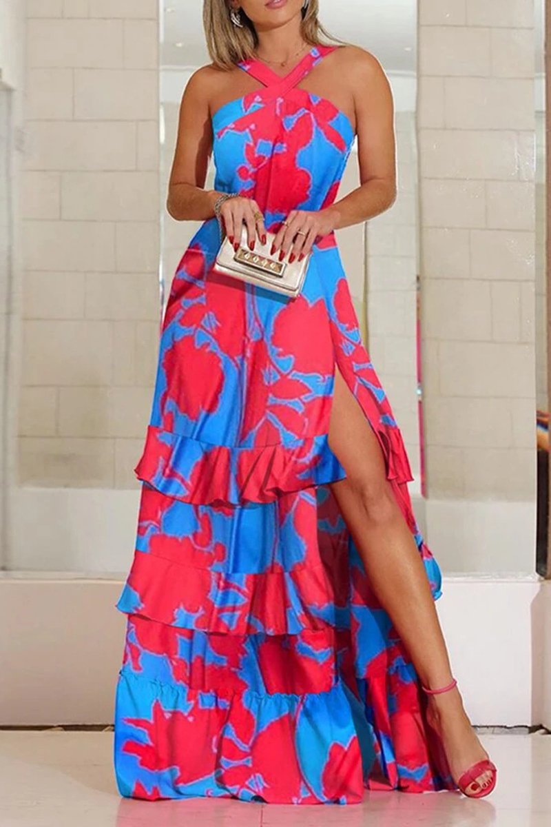 Bohemian Halter Neck Slit Dress