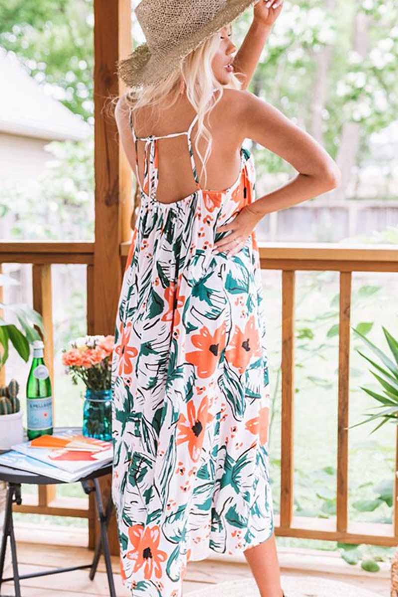 Printed Sexy Backless Midi Dress