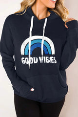 Rainbow Pattern Hood Casual Sweatshirt