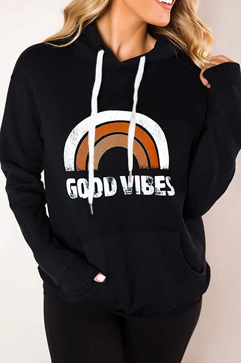 Rainbow Pattern Hood Casual Sweatshirt