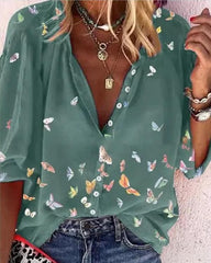 Zipper V Neck Butterfly Top