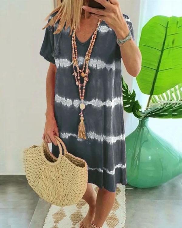 Tie Dye Striped Loose Mini Dress