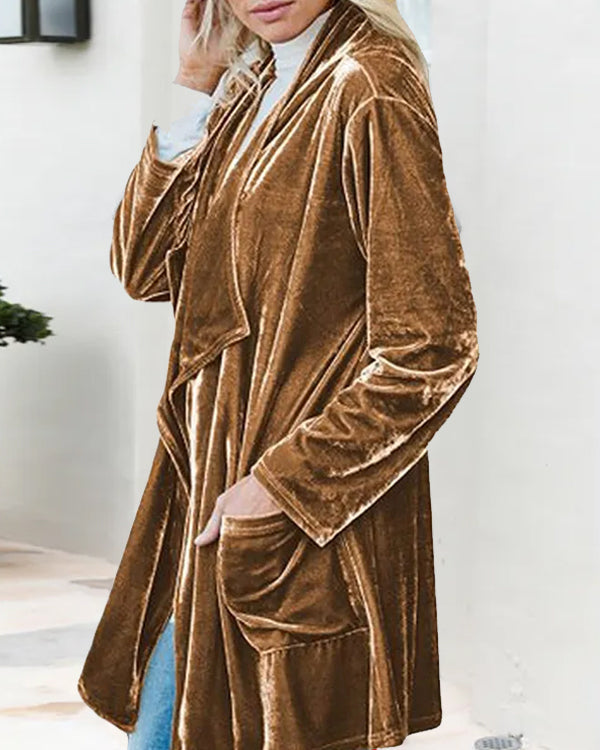 Velvet Long Cardigan Fashion Coat