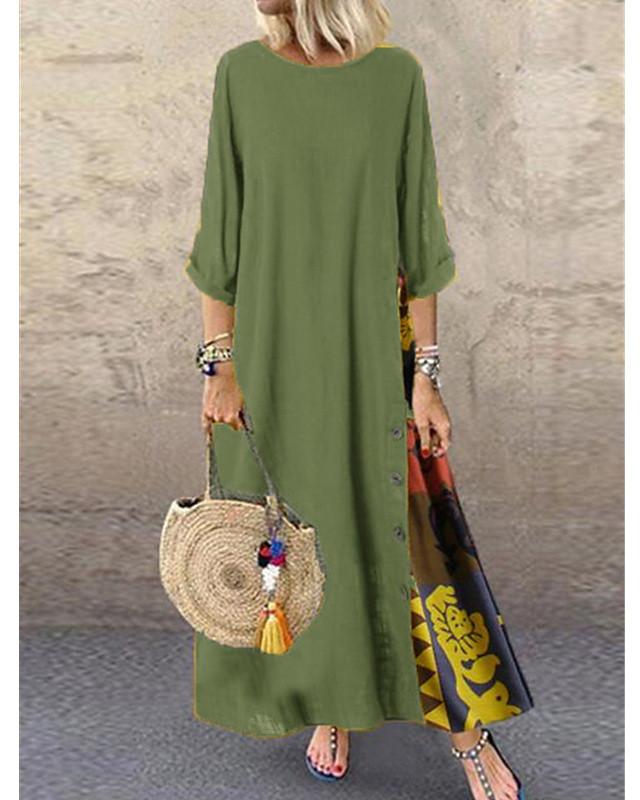 Women's Swing Dress Maxi long Dress - 3/4 Length Sleeve Print Print Spring & Summer Hot Casual Holiday vacation dresses Loose 2020 Red Yellow Wine Army Green Navy Blue Gray L XL XXL 3XL 4XL 5XL