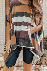 Batwing Sleeve Stripe V-Neck Shirt