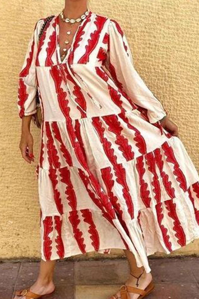 Vintage V-Neck Printed Maxi Dress