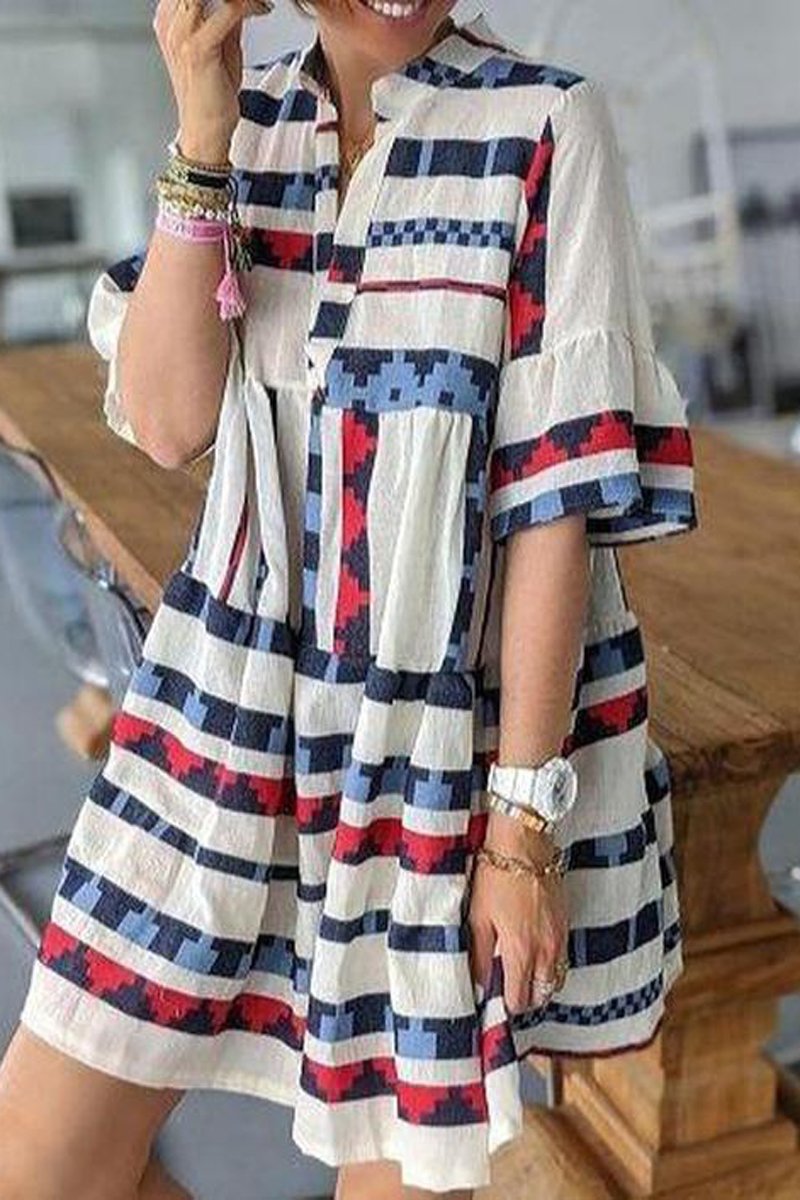 Bohemian Half Sleeve V-Neck Dress