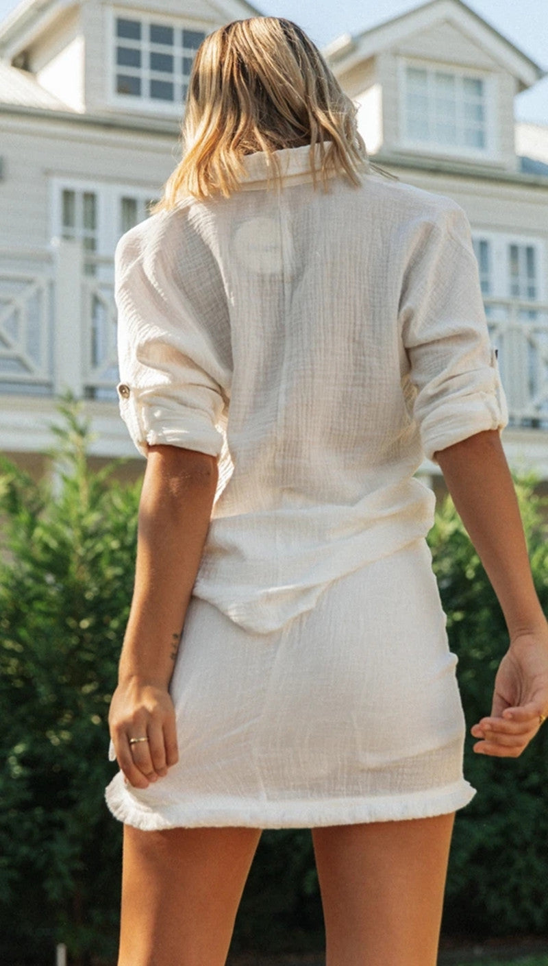 Beige Buttoned Top and Knot Skirt Matching Sets