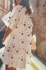 Sweet Star Print V-Neck Tassel Dress