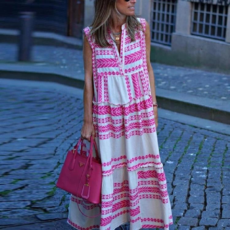 Bohemian V-Neck Sleeveless Maxi Dress