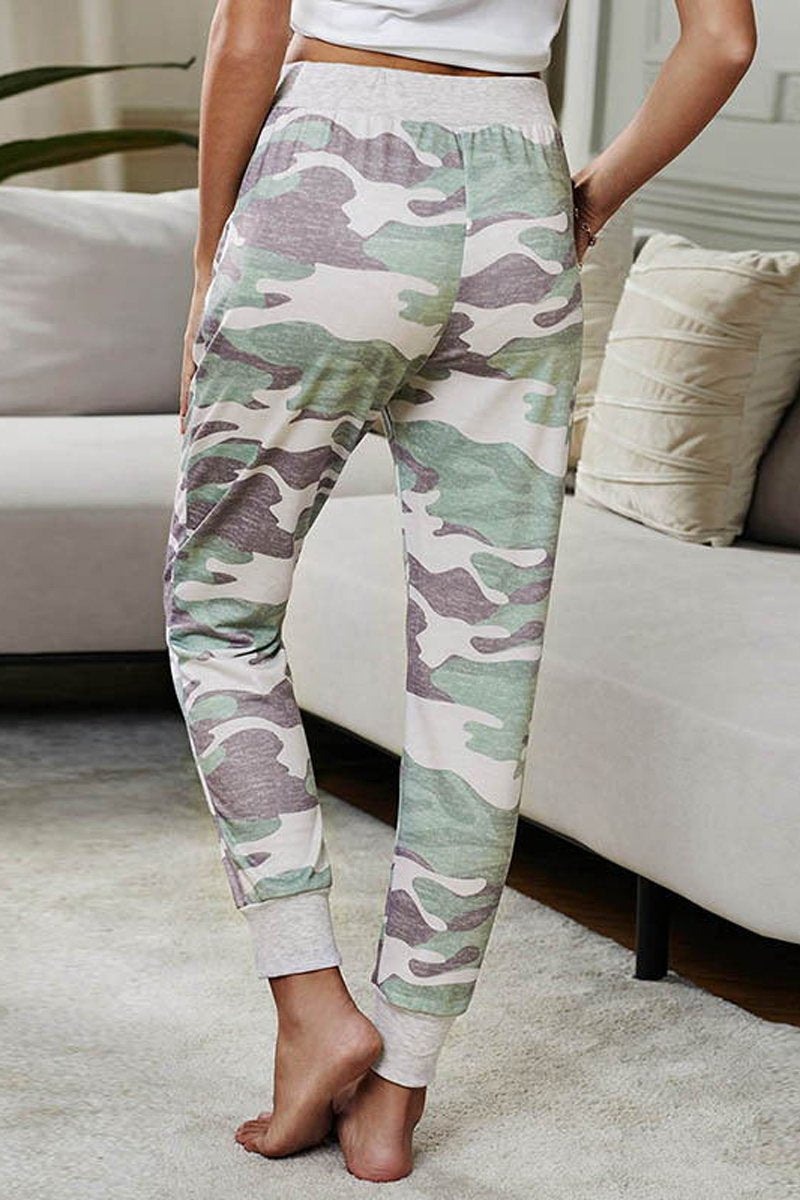 Camouflage Print Drawstring Waist Pants