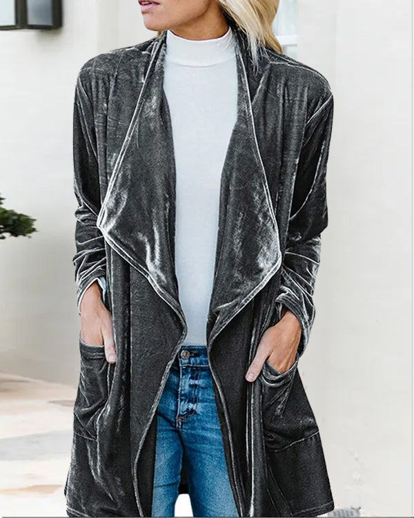 Velvet Long Cardigan Fashion Coat