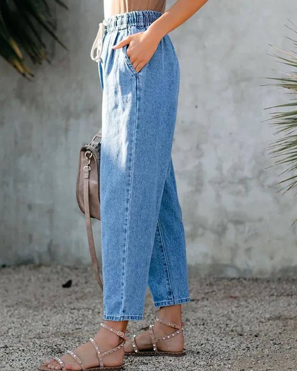 Sea Blue Drawstring Crop Jeans