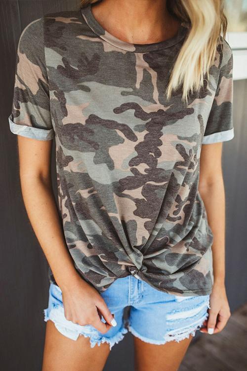 Camo Short Sleeve Casual Basic Shirt