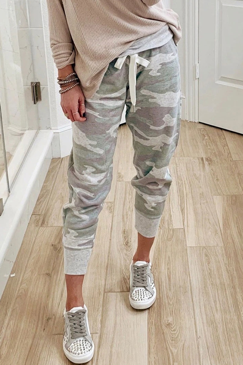 Camouflage Printed Drawstring Waist Pants