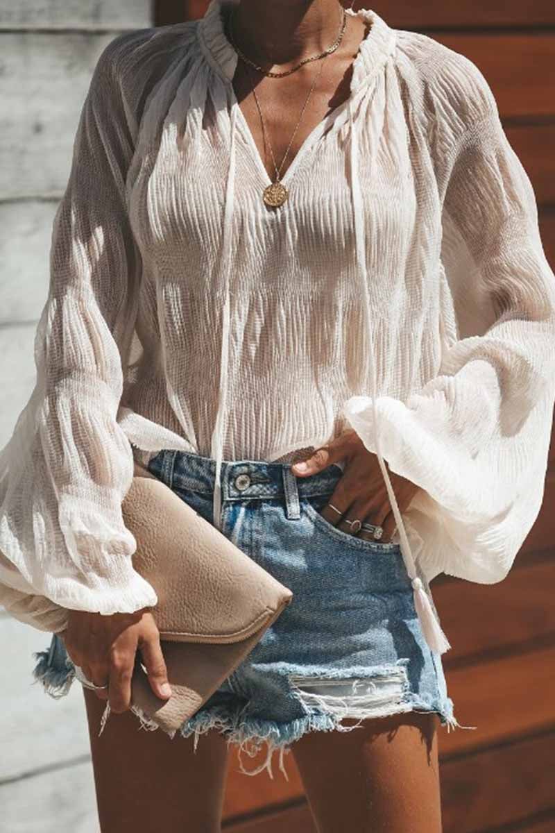 Sexy Chiffon V Neck Tie Tops