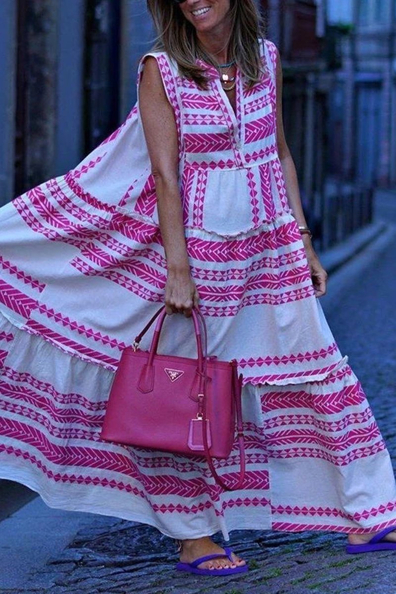 Bohemian V-Neck Sleeveless Maxi Dress