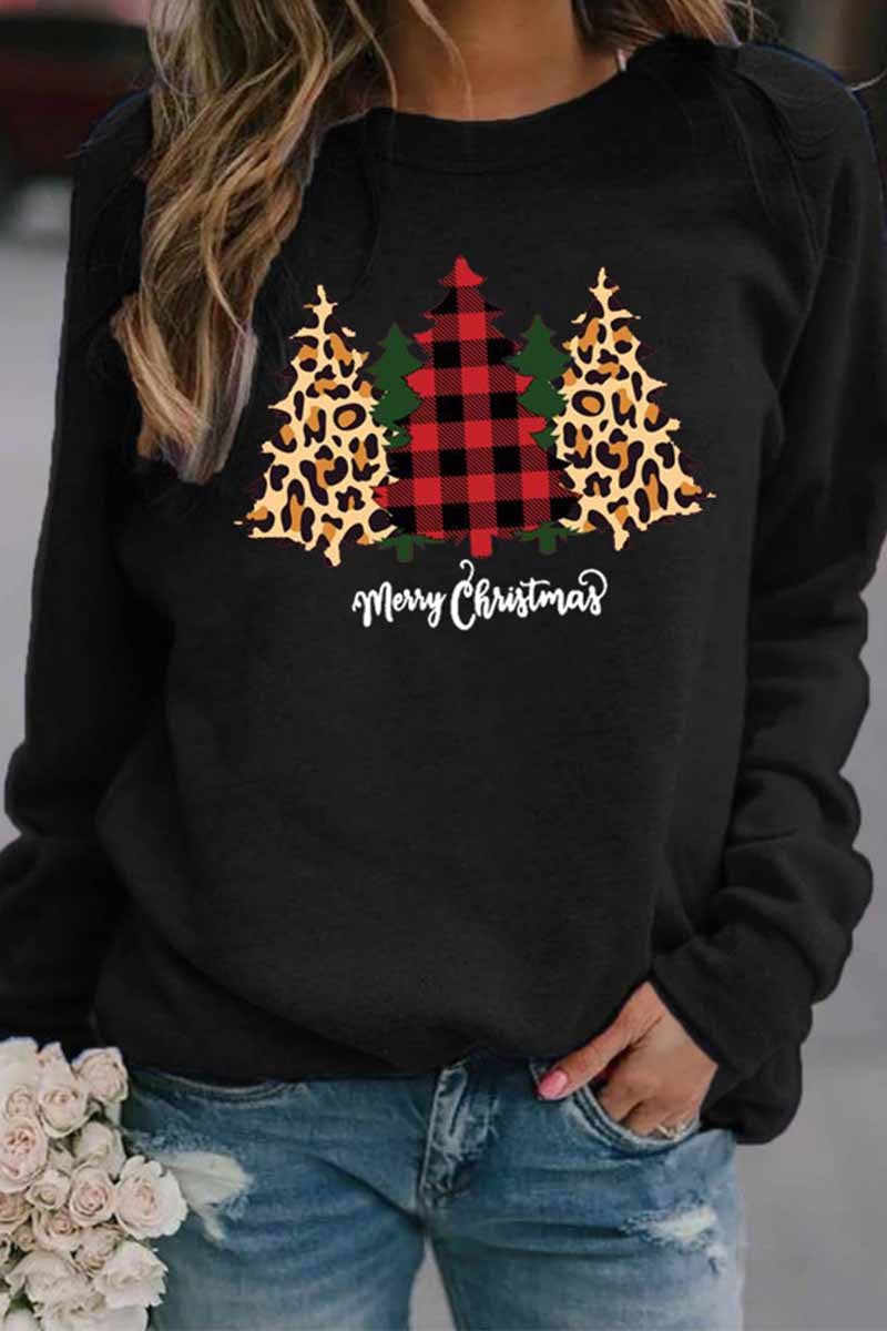 Casual Round Neck Christmas Tree Print Tops(5 Colors)