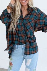 Casual Colorful Plaid Lapel Blouse