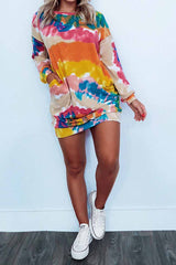 Round Neck Pullover Tie-Dye Printing Mini Dress