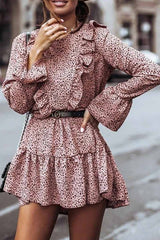 Ruffle Print Long Sleeves Mini Dress