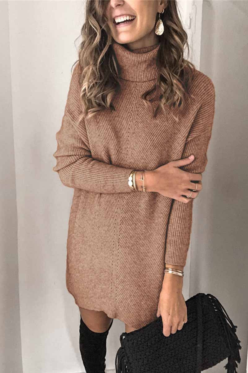 Casual Turtleneck Midi Dress