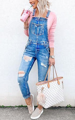 Pockets Ripped Denim Jumpsuit