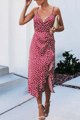 Print Floral Dot V Neck Dress