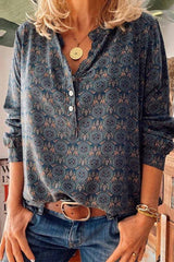 Vintage V-Neck Button Print Shirt(3 Colors)