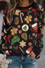 Printed Round Neck Long Sleeves Tops