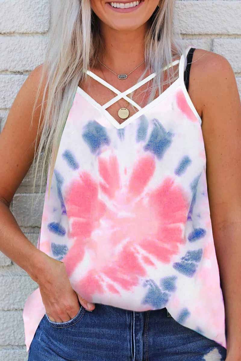 Printed Tie-dye V-neck Sleeveless Vest