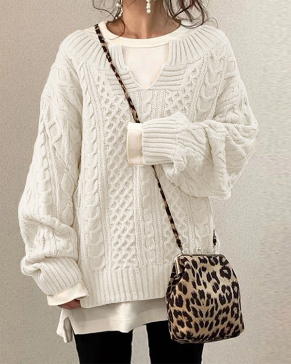 Chic V Neck Hand Twist Sweater