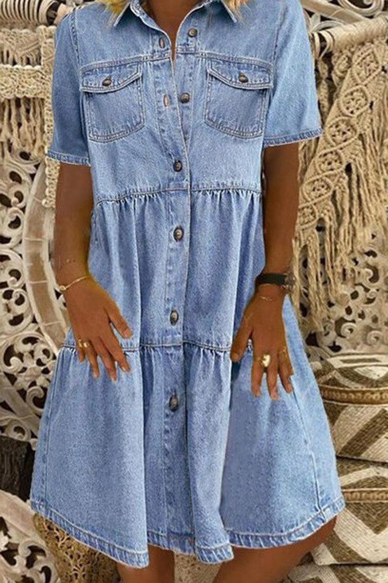 Button Up Pocket Tiered Dress