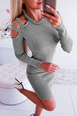 Cold Shoulder Beading Bodycon Pencil Dress